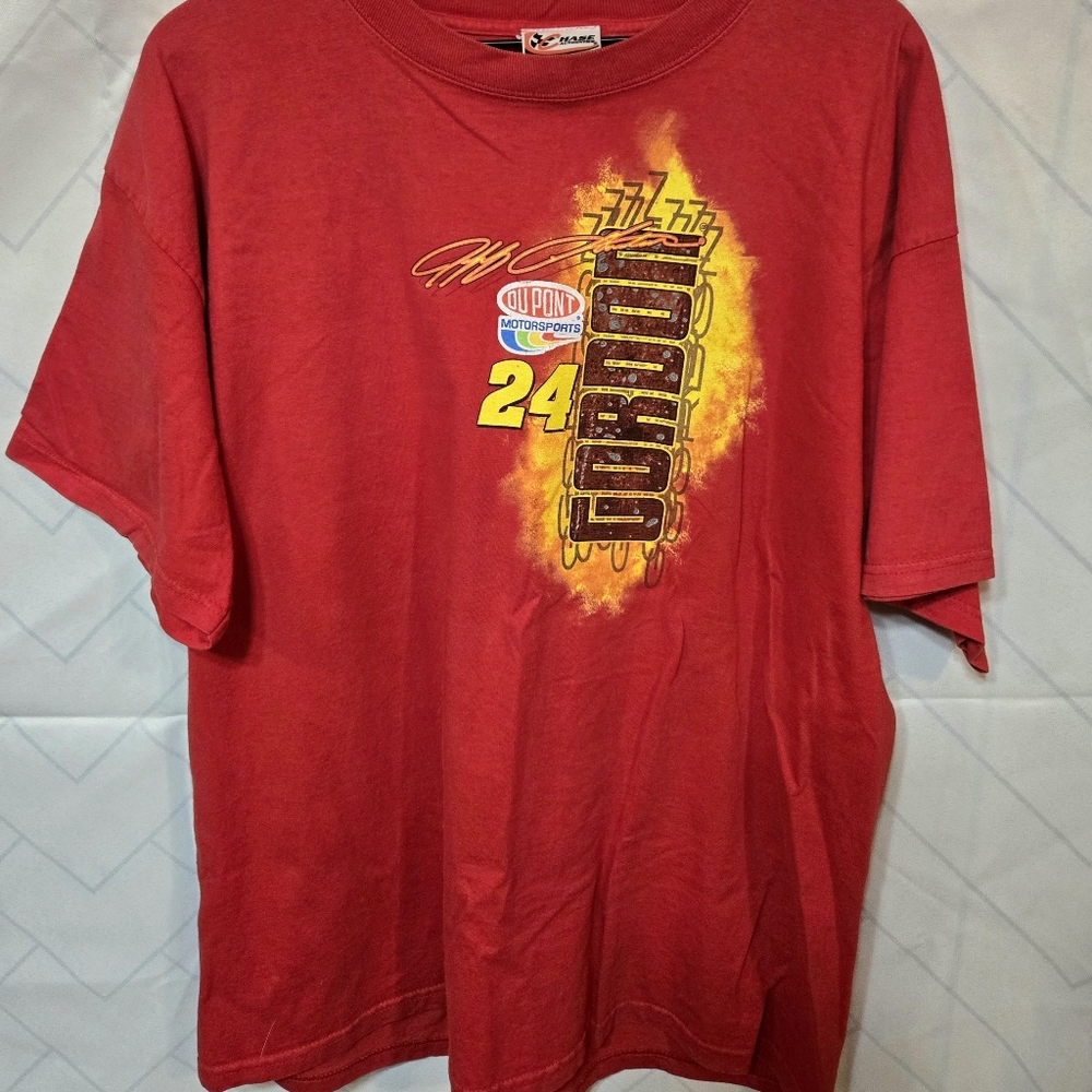 Vintage 90s Jeff Gordon NASCAR Tee Red Chase Authentics XL Double-Sided Graphic